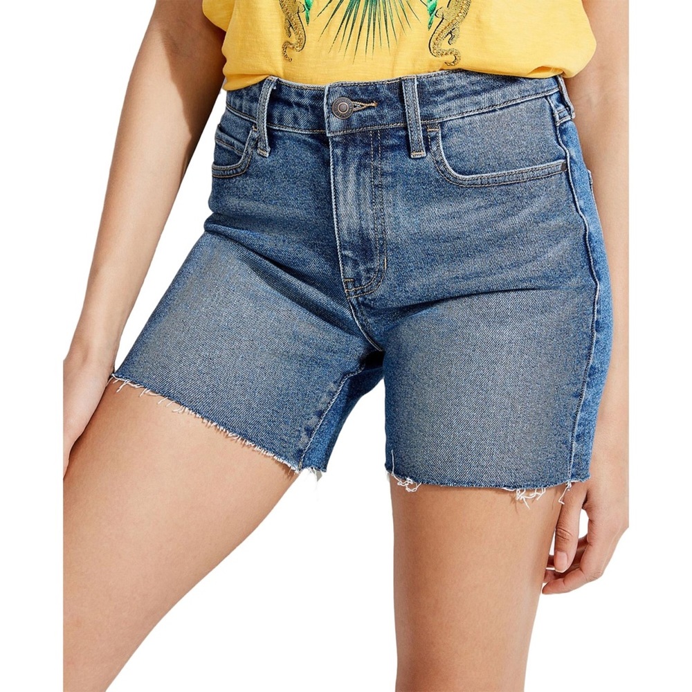Guess Rider Dark Wash Midi Shorts Raw Hem